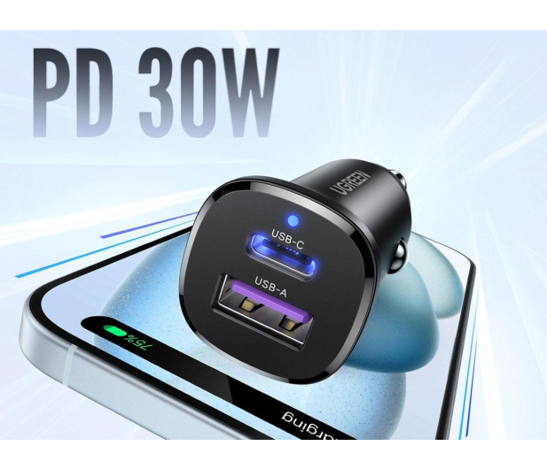 UGREEN Ładowarka samochodowa EC305 USB-C + USB 30W czarna - 1488953 - zdjęcie 2